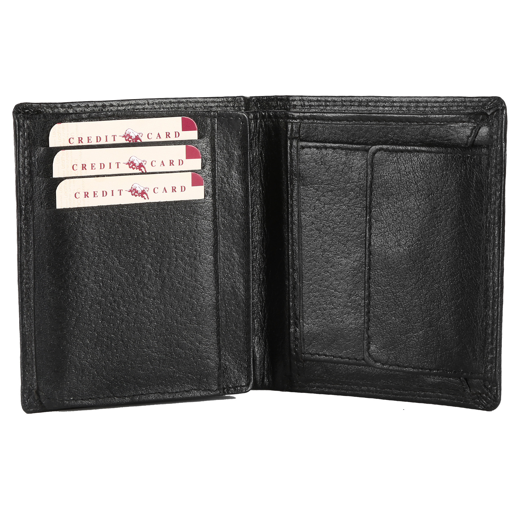 Black Leather Wallet For Men - Leather, 20*11*2 Cm, Black | Bifold Design With 6 Card Slots, 2 Pockets, Coin Pocket & Transparent Window