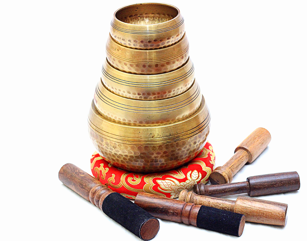 Gold Tibetan Hand Beaten Singing Bowl - Set Of 5