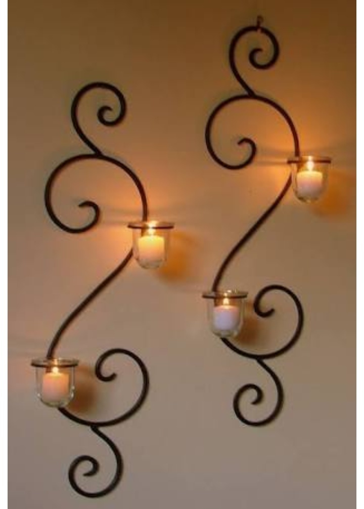 Candle Holder - Glass & Metal, 12x4x1 Inches, Matte Black | Durable Material, Easy To Use, Elegant Design, Wall Mountable (2 Pack)