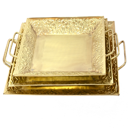 घर की सजावट के लिए भारतीय हैंडमेड आयरन कॉपर ट्रे सेट