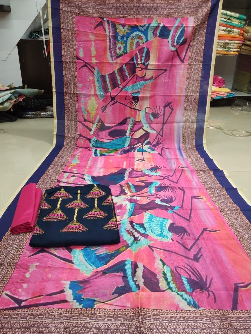 Digital Print Dress Material - Cotton & Heavy Indo Cotton, Free Size Up To 42, 10 Vibrant Colors With Digital Print & Embroidery Work