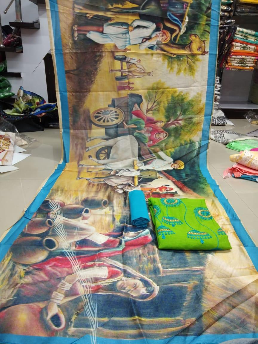 Digital Print Dress Material - Cotton & Heavy Indo Cotton, Free Size Up To 42, 10 Vibrant Colors With Digital Print & Embroidery Work