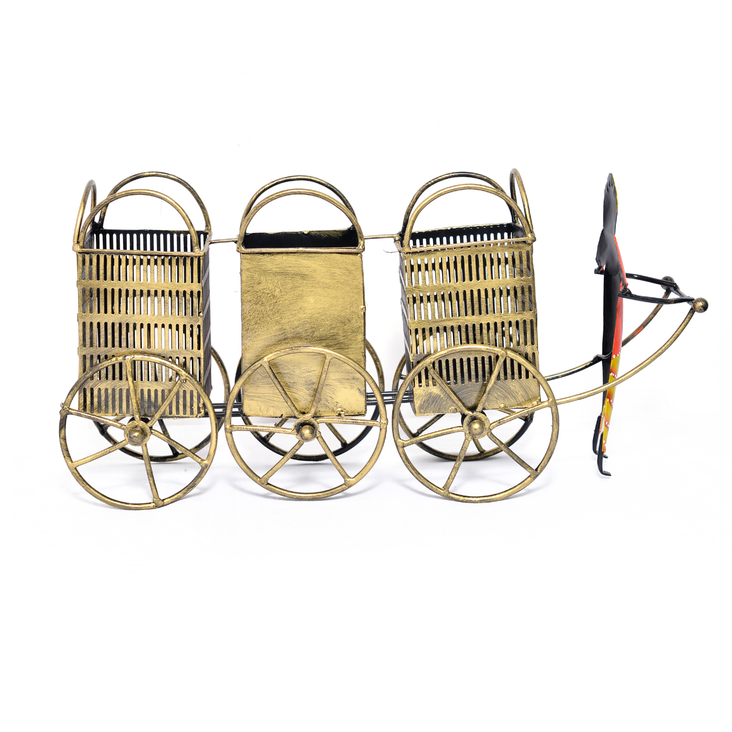 Iron Wine Bottle Stand - 47x12x24 Cm | Brass Color, Antique Imitation Style, Polished Finish, Ideal For Home And Outdoor Decoration, Perfect Business Gift