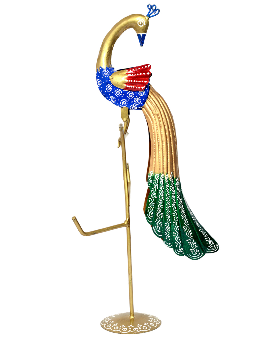 Iron Painted Peacock Hook Stand Multi Purpose - Size: 22x18x46 Cm