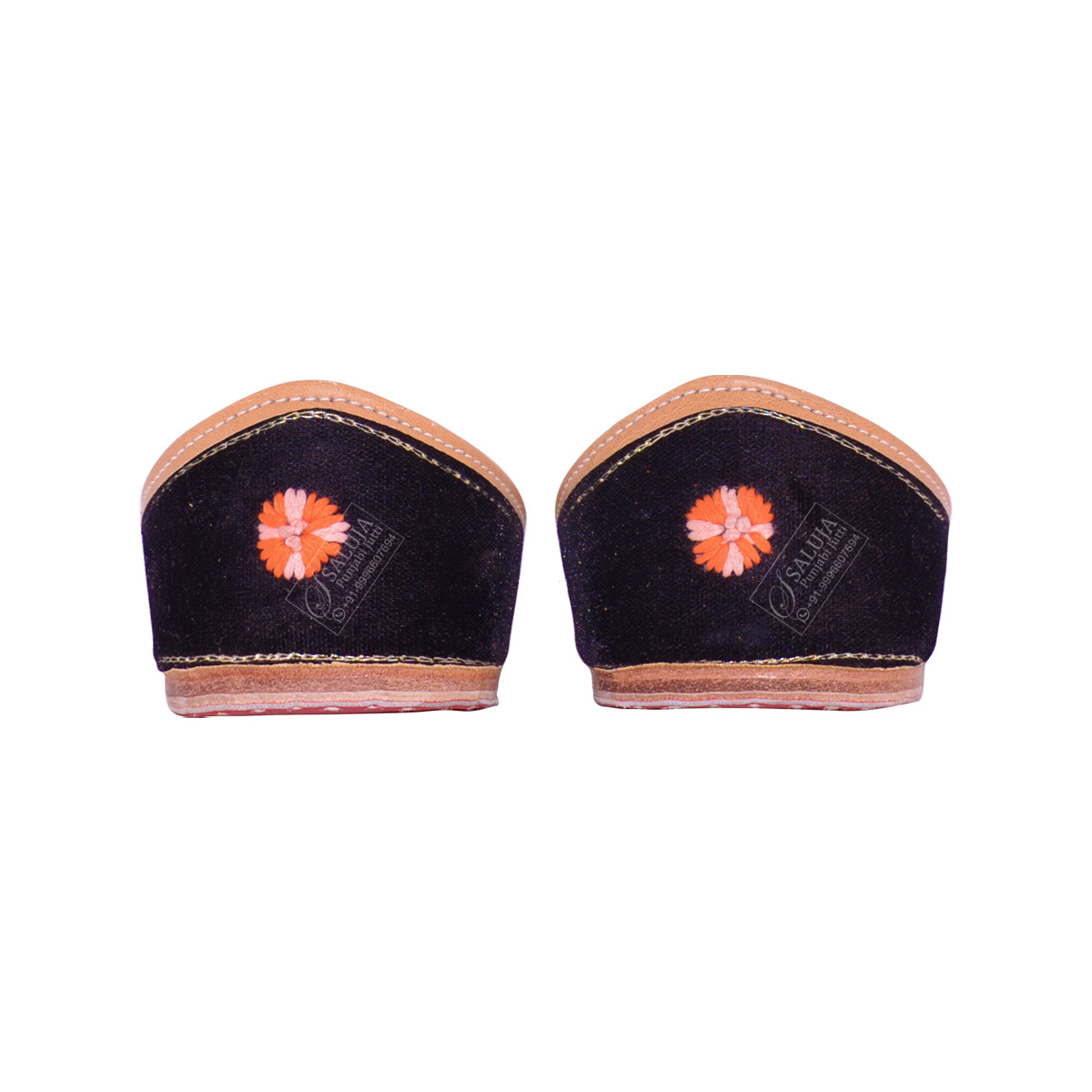 Black Color Punjabi Jutti With Multi Color Handwork For Ladies Heel Size: Flat