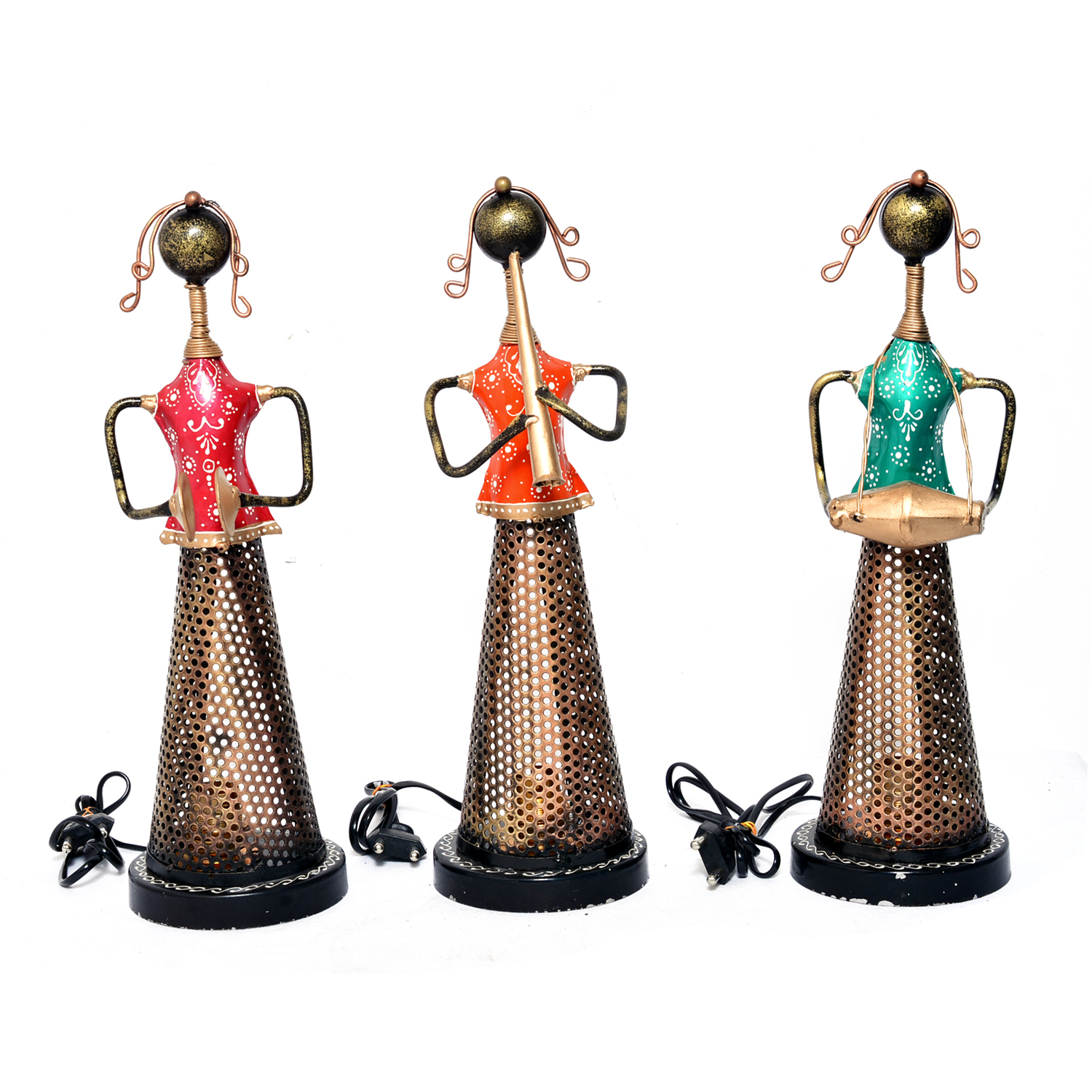 Home Decorative Iron Painted Lady Lamp Tea Light Statue - Metal Folklore Art, 34cm Height X 11cm Width X 11cm Length, Hand-welded Finish
