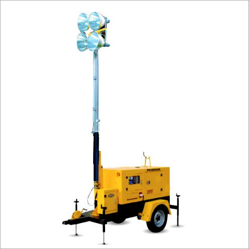 Mobile Lighting Tower - 4 High-Intensity Lamps, 360° Rotation, 35000 Lumen/Lamp, 80L Fuel Tank, 875 Kg, Single Phase, Max Wind Speed 140 Km/Hr | Durable Construction, Mobile & Portable, Powerful 8.18 HP Engine