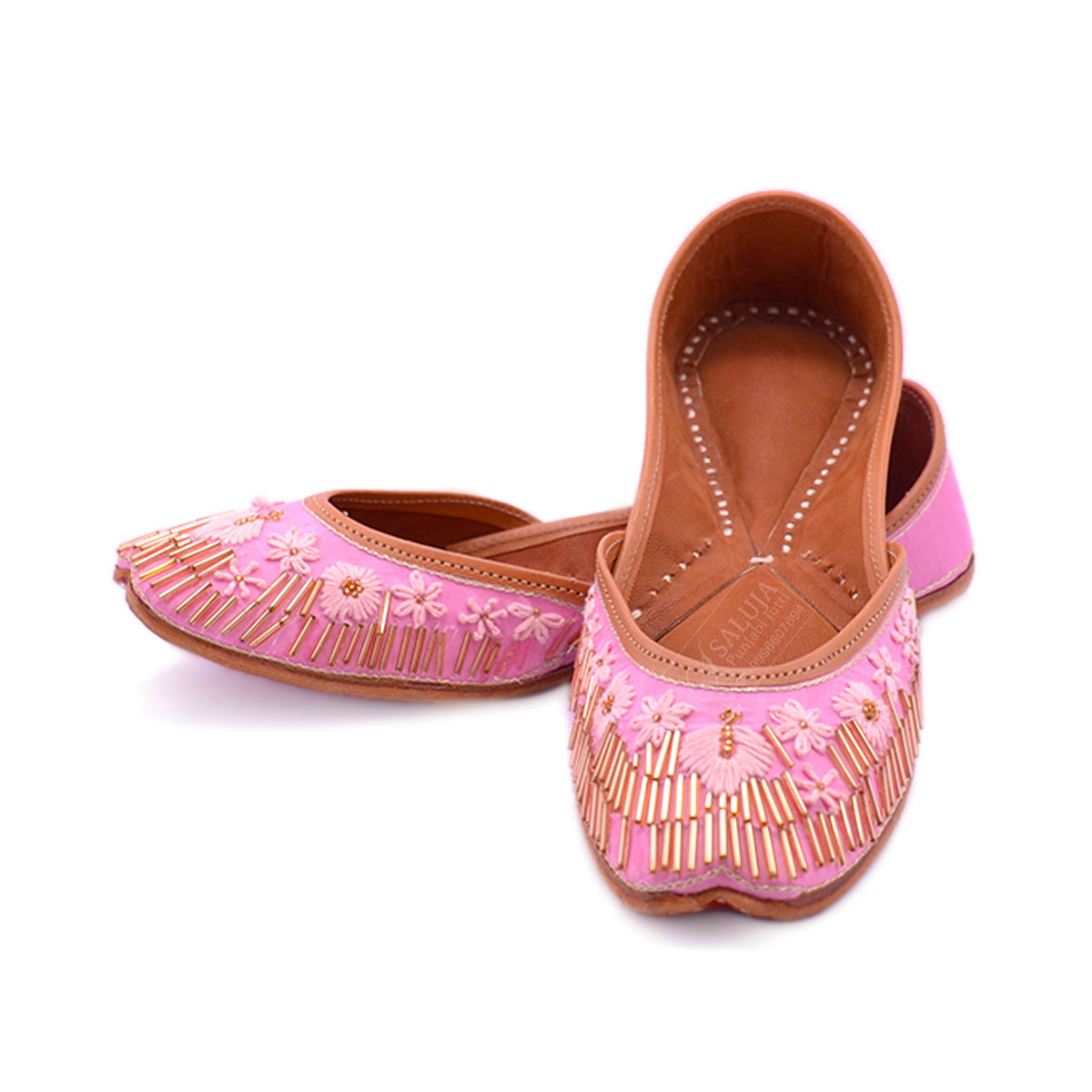 Party Wear Punjabi Jutti Pink Color With Golden Work For Woman Heel Size: Flat