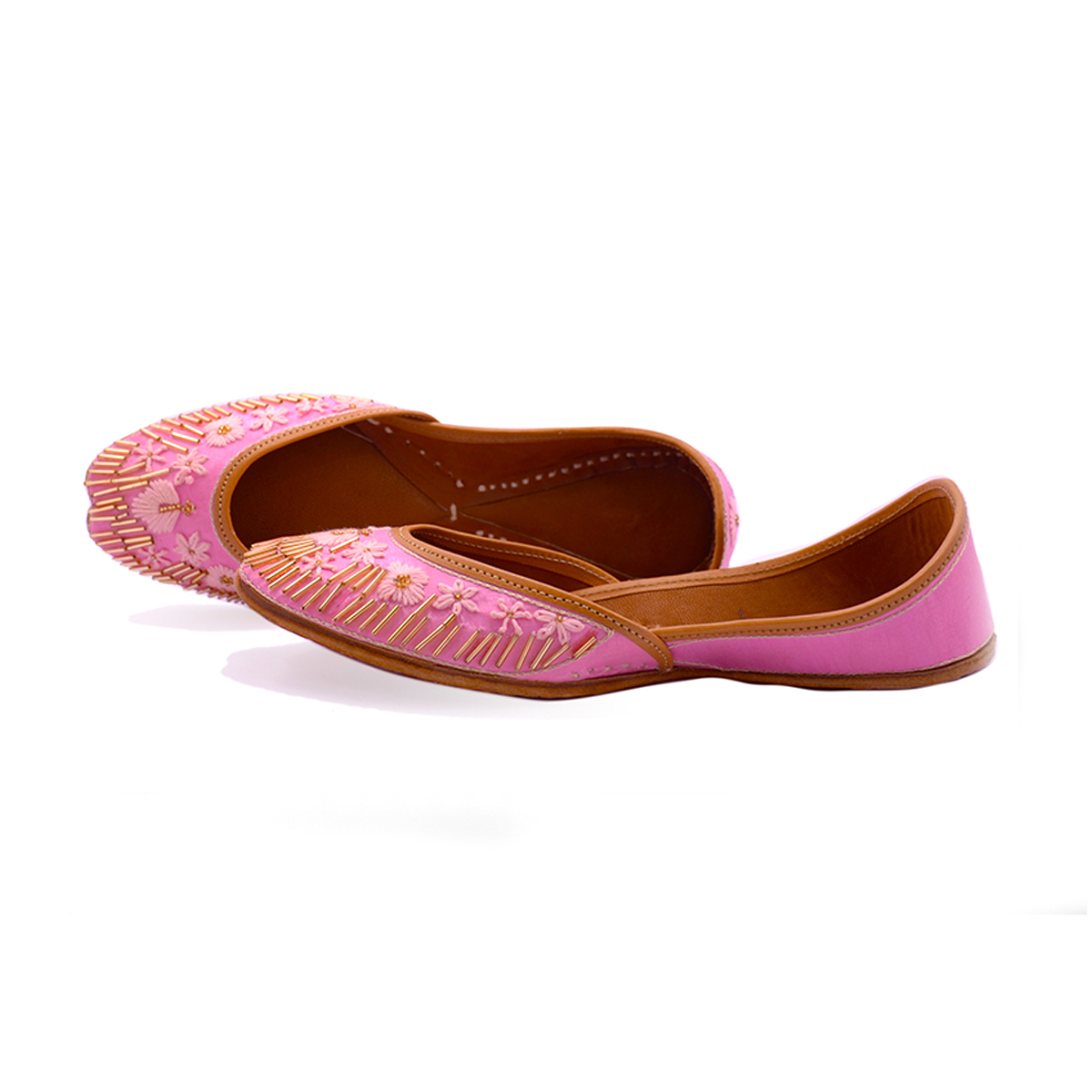 Party Wear Punjabi Jutti Pink Color With Golden Work For Woman Heel Size: Flat