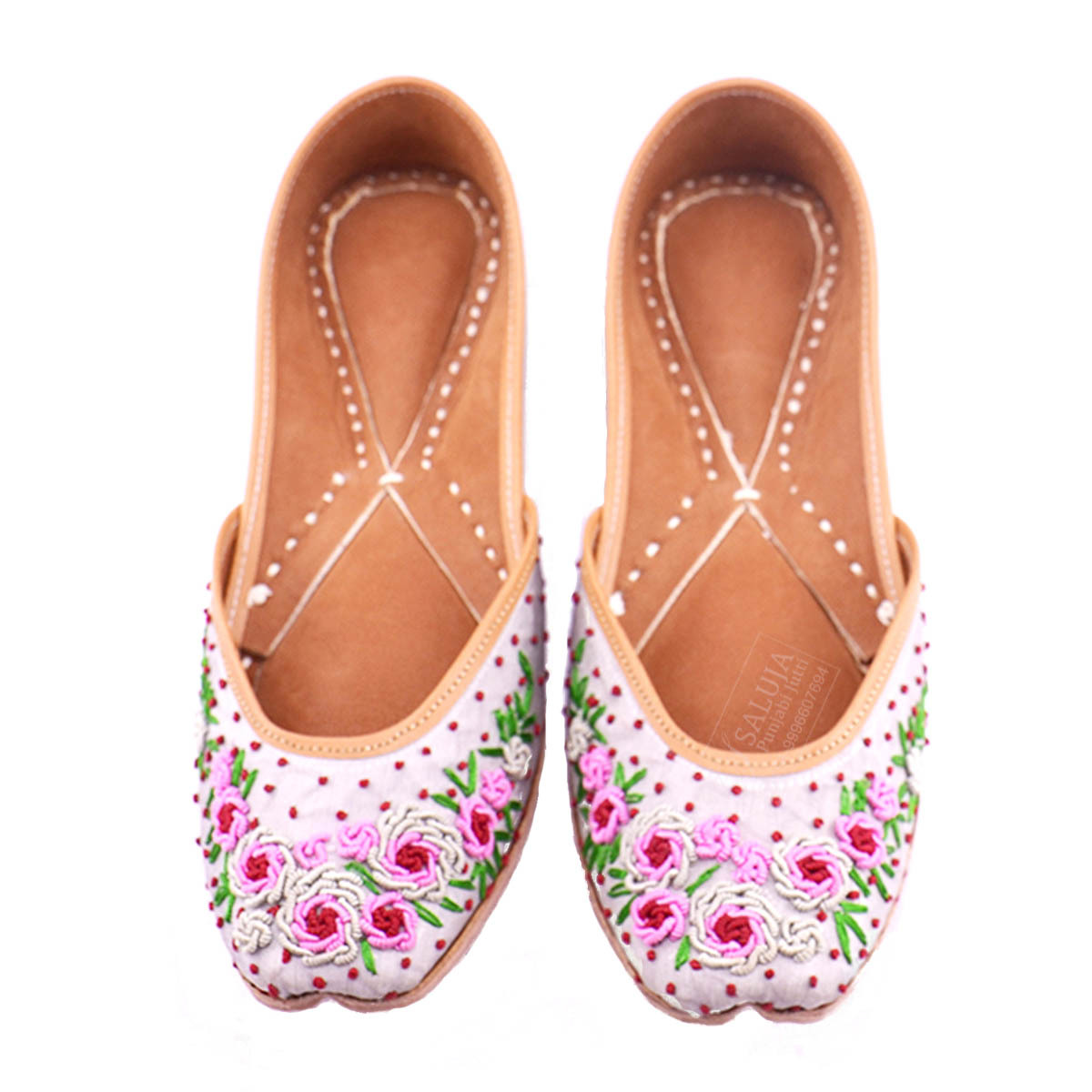 White Designer Punjabi Jutti For Ladies With Multi Color Handwork For Woman Heel Size: Flat