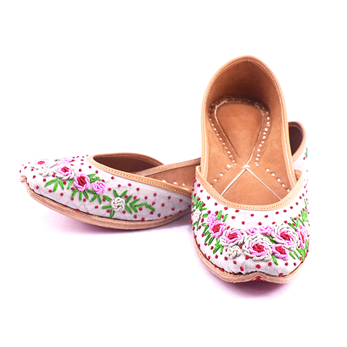 White Designer Punjabi Jutti For Ladies With Multi Color Handwork For Woman Heel Size: Flat