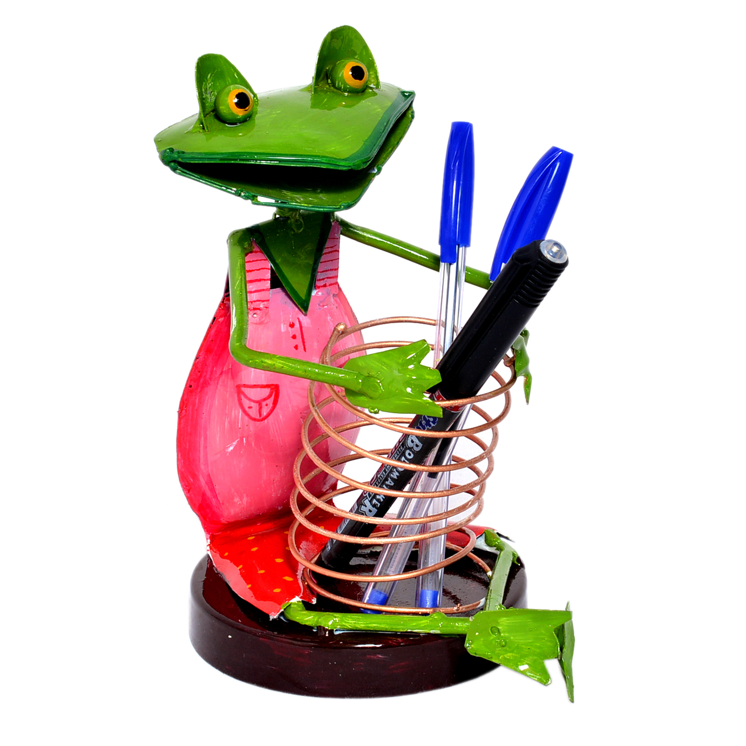 Iron Painted Setting Frog Pen Stand Holder - Metal, 11x15x19 Cm | Unique Home Decoration Accent