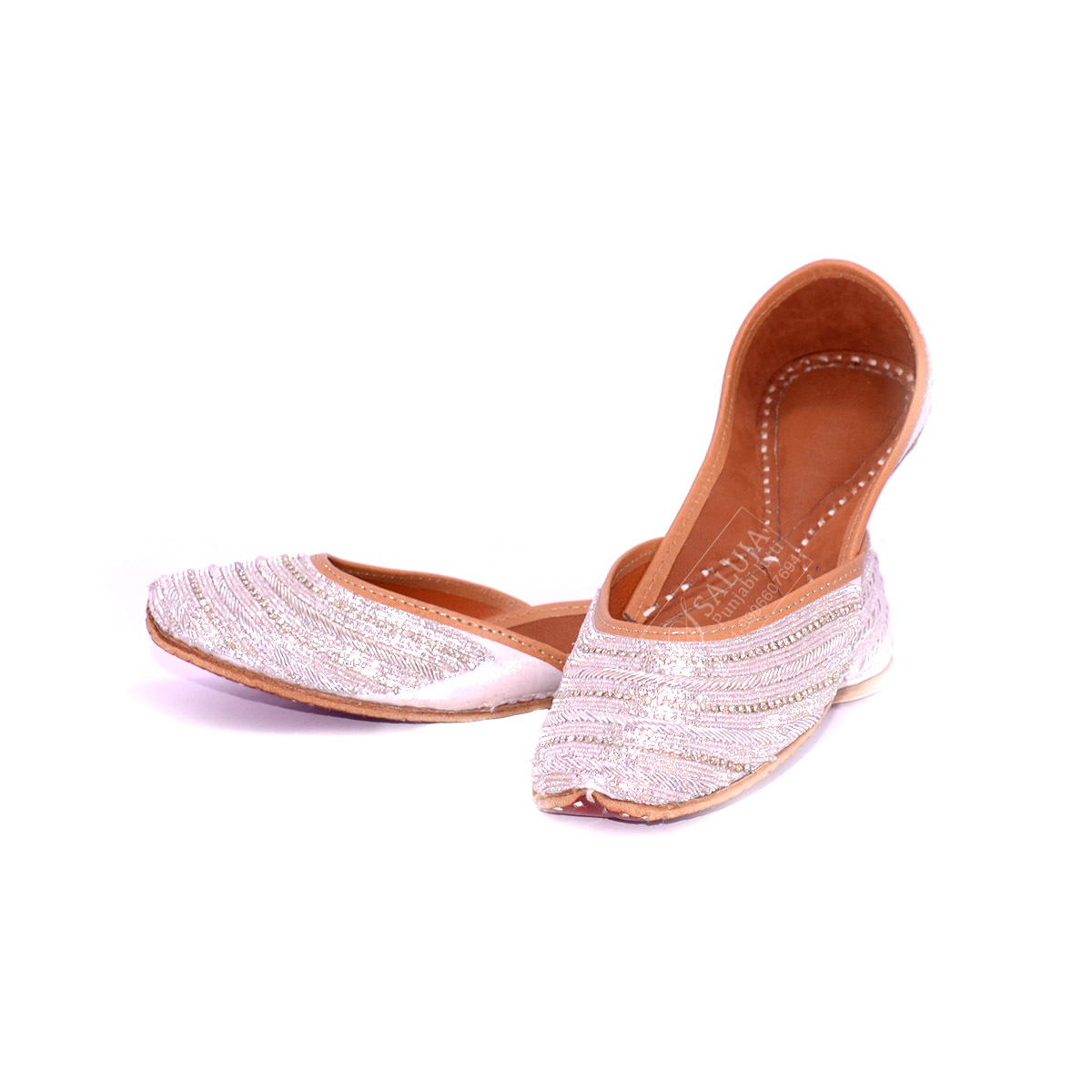 Designer Punjabi Jutti Fancy Jutti White Color With Zarkan Work For Woman Heel Size: Flat