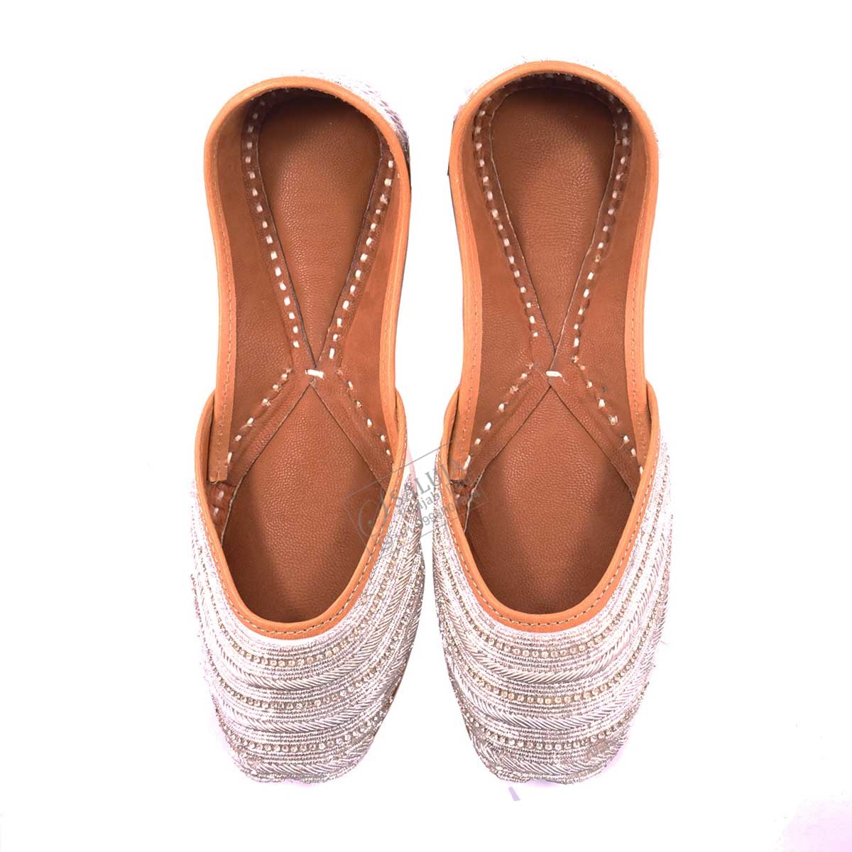 Designer Punjabi Jutti Fancy Jutti White Color With Zarkan Work For Woman Heel Size: Flat