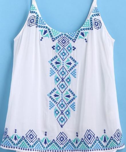 Camisole Top - Cotton, Plus Size To Xxxl, White (Custom Colors Available) | Embroidered Machine Design, Sleeveless, Non Toxic, Breathable, Cool Dry, Washable, Modern Style For Summer And Spring