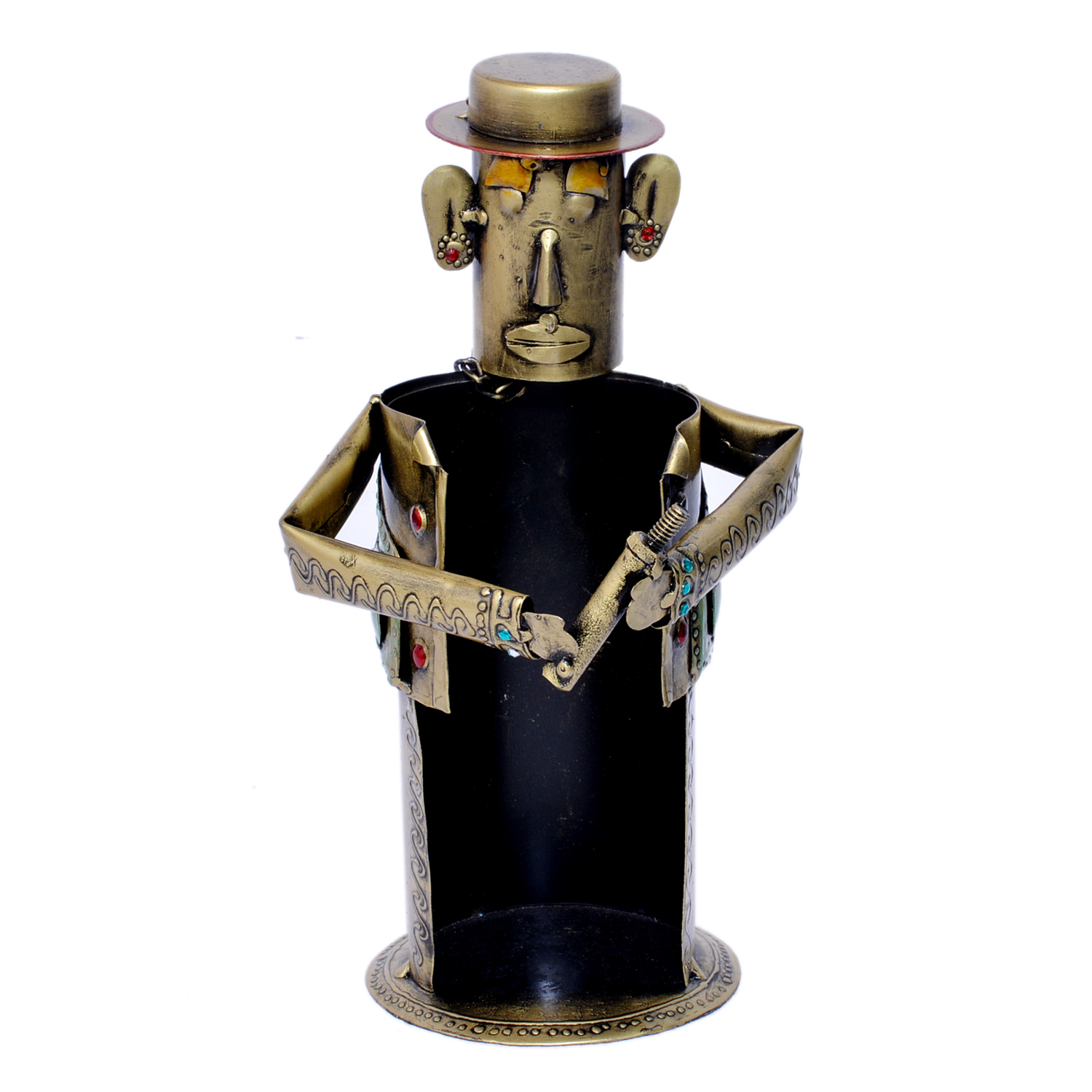Iron Painted Decorative Men Wine Bottle Stand - Shape: Man