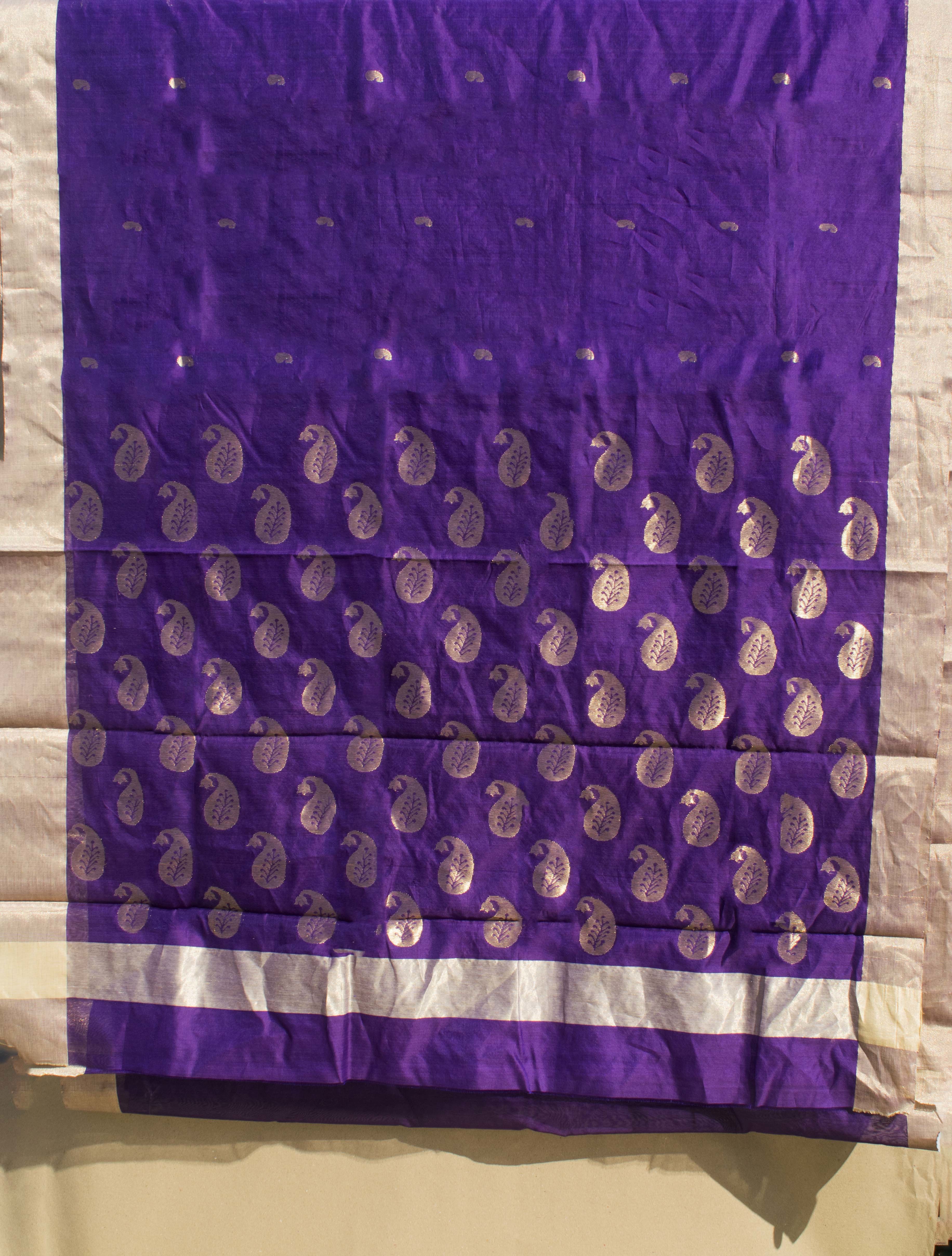 Chanderi Saree - Chanderi Silk, 5.5 M Length, Regal Purple Color | Elegant And Lightweight With Separate Blouse Piece