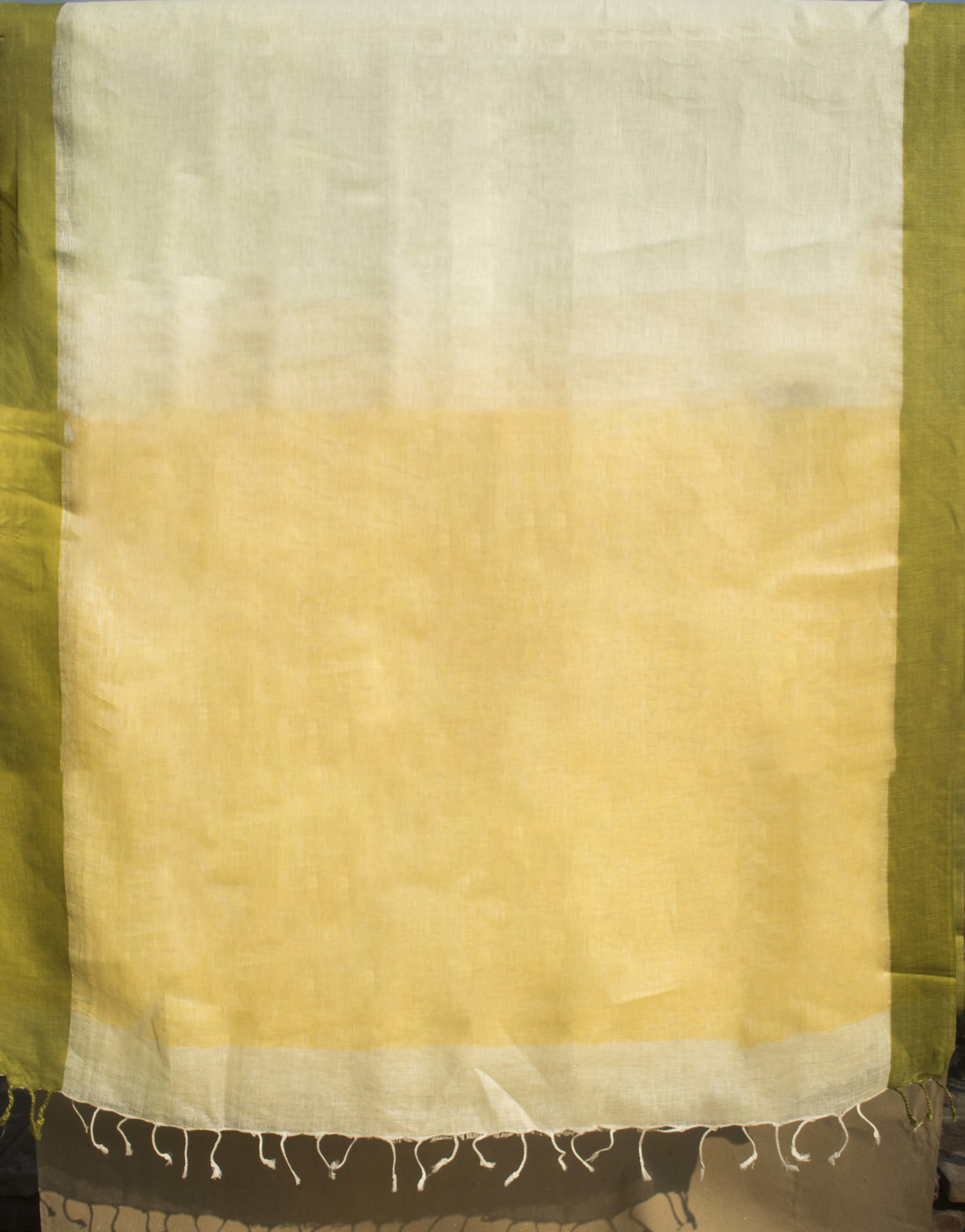 Linen Saree - 5.5 M Length, Beige Color | Lightweight, Smooth Texture, Ideal For Hot Weather