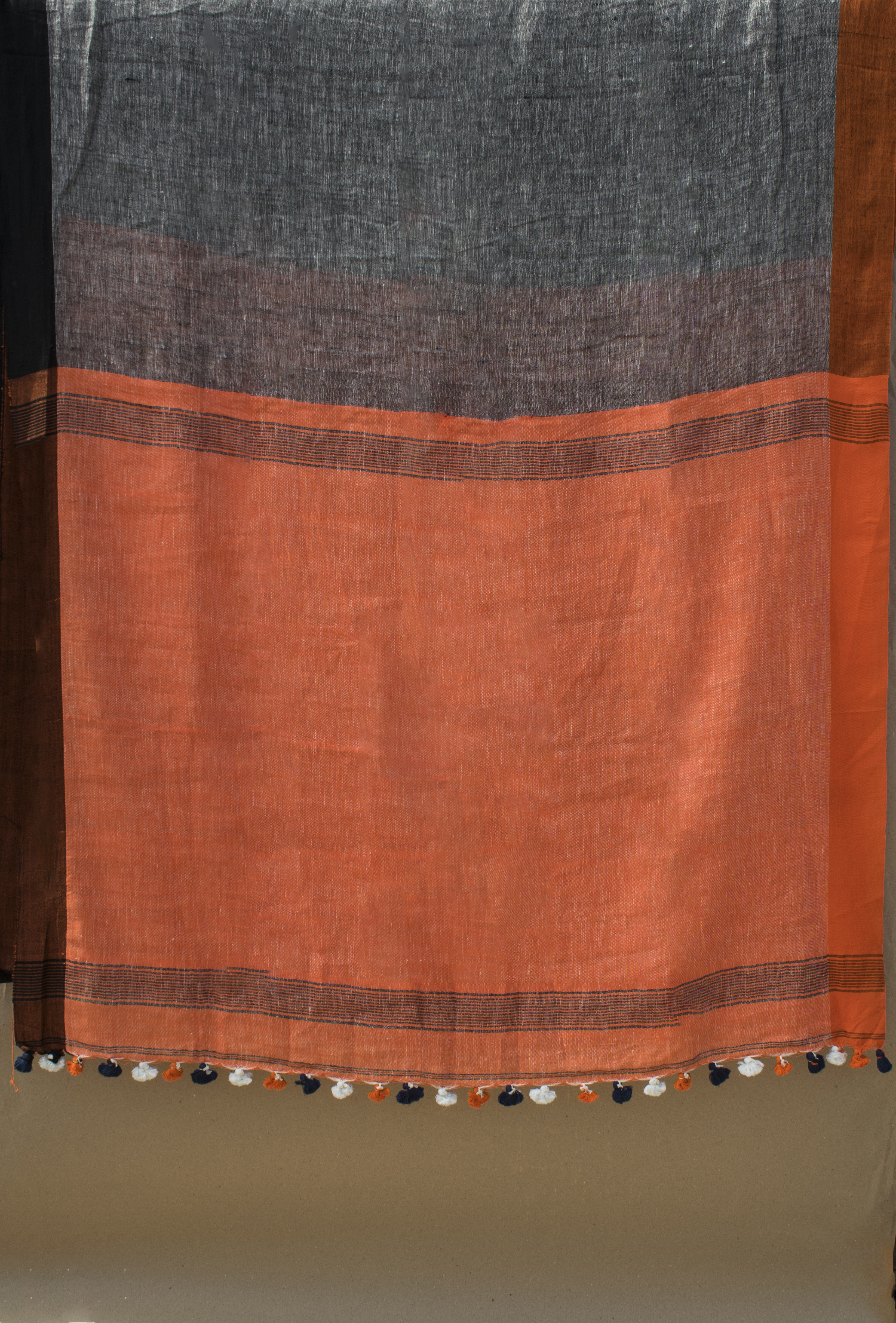 Linen Saree - 5.5 M Length, Beige Color | Lightweight, Smooth Texture, Ideal For Hot Weather