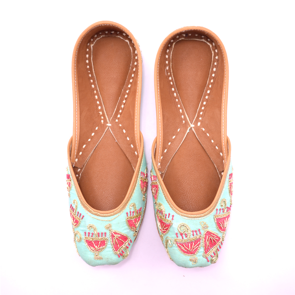 Punjabi Jutti Sky Color Umberlla Work For Woman Heel Size: Flat