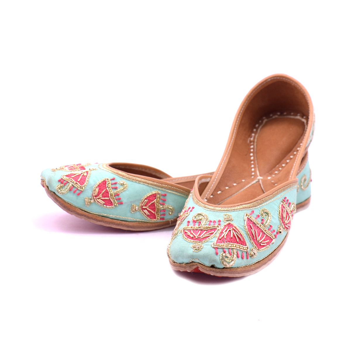 Punjabi Jutti Sky Color Umberlla Work For Woman Heel Size: Flat