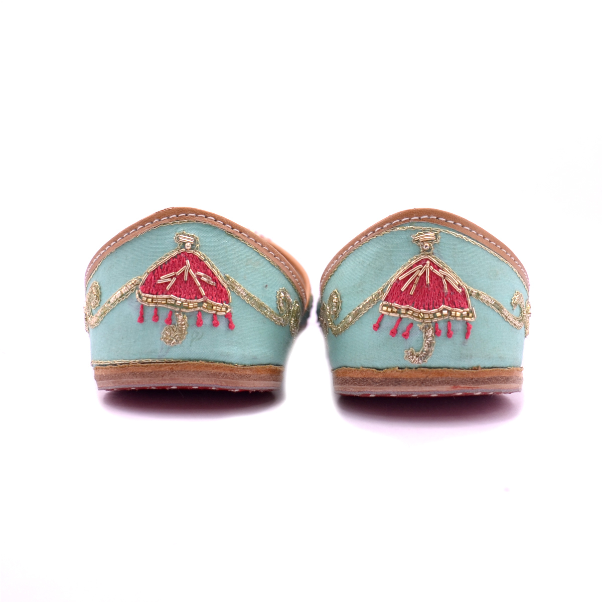 Punjabi Jutti Sky Color Umberlla Work For Woman Heel Size: Flat