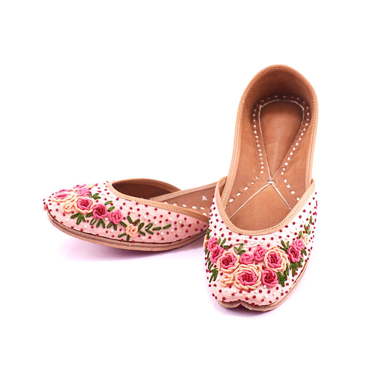 Party Wear Punjabi Jutti Peach Color With Handwork For Woman Heel Size: Flat