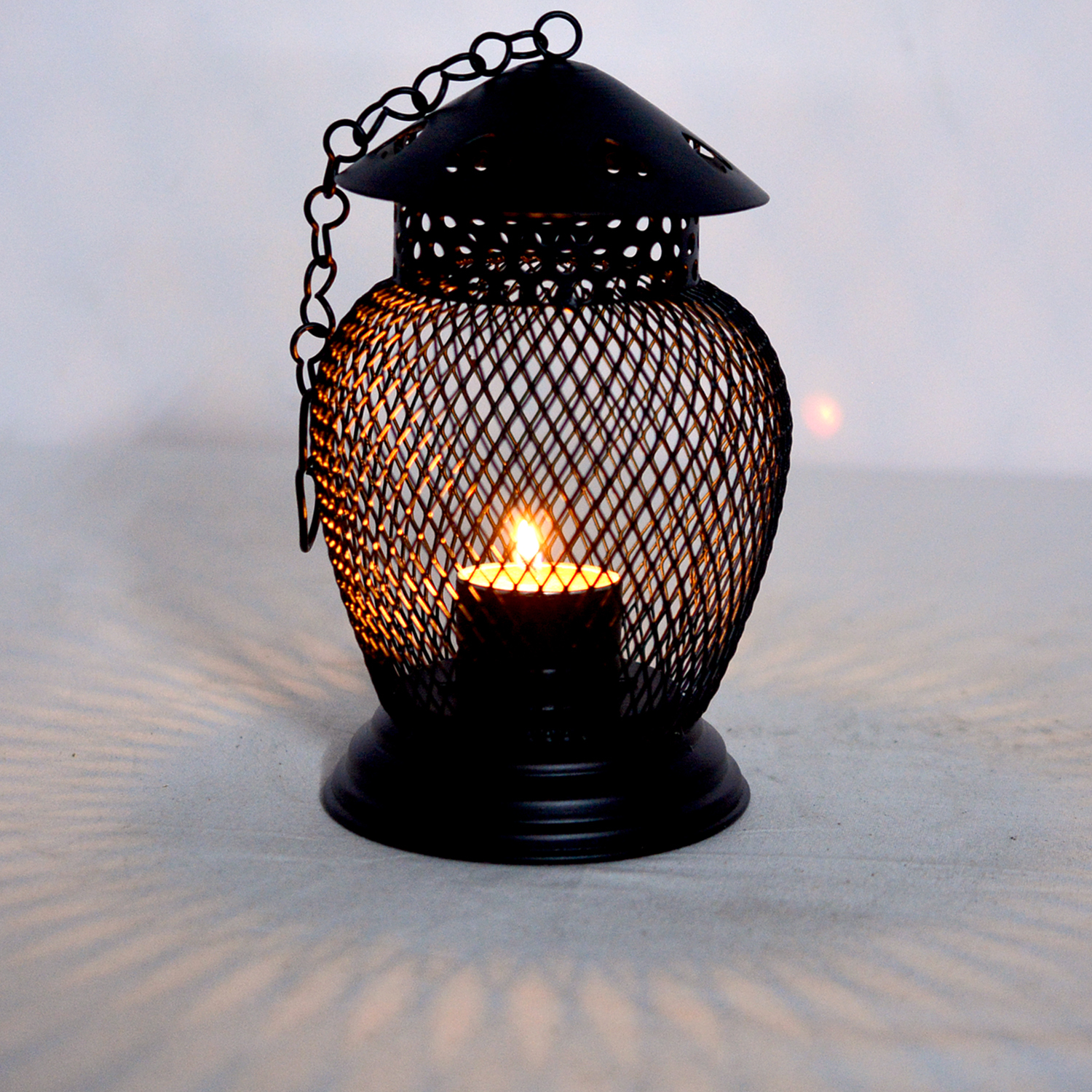 Iron Painted Home Decorative Small Net Work Lantern Tea Light Stand - Height: 35 Centimeter (Cm)
