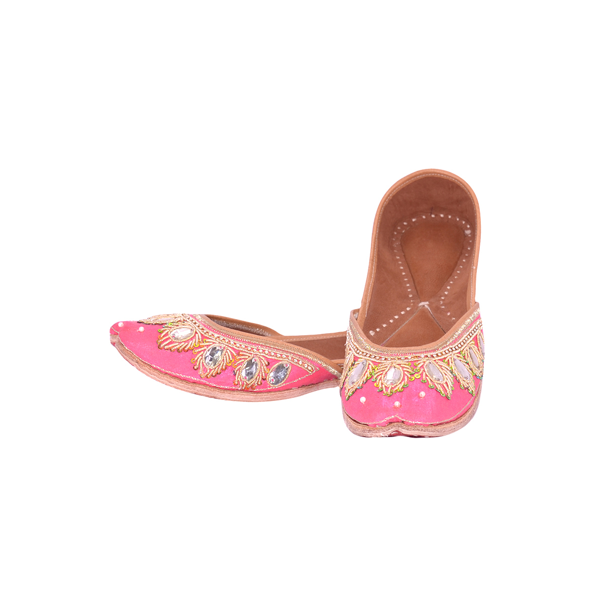 Partywear Peach Color Jutti With Sliver Stone Work For Ladies Heel Size: Flat