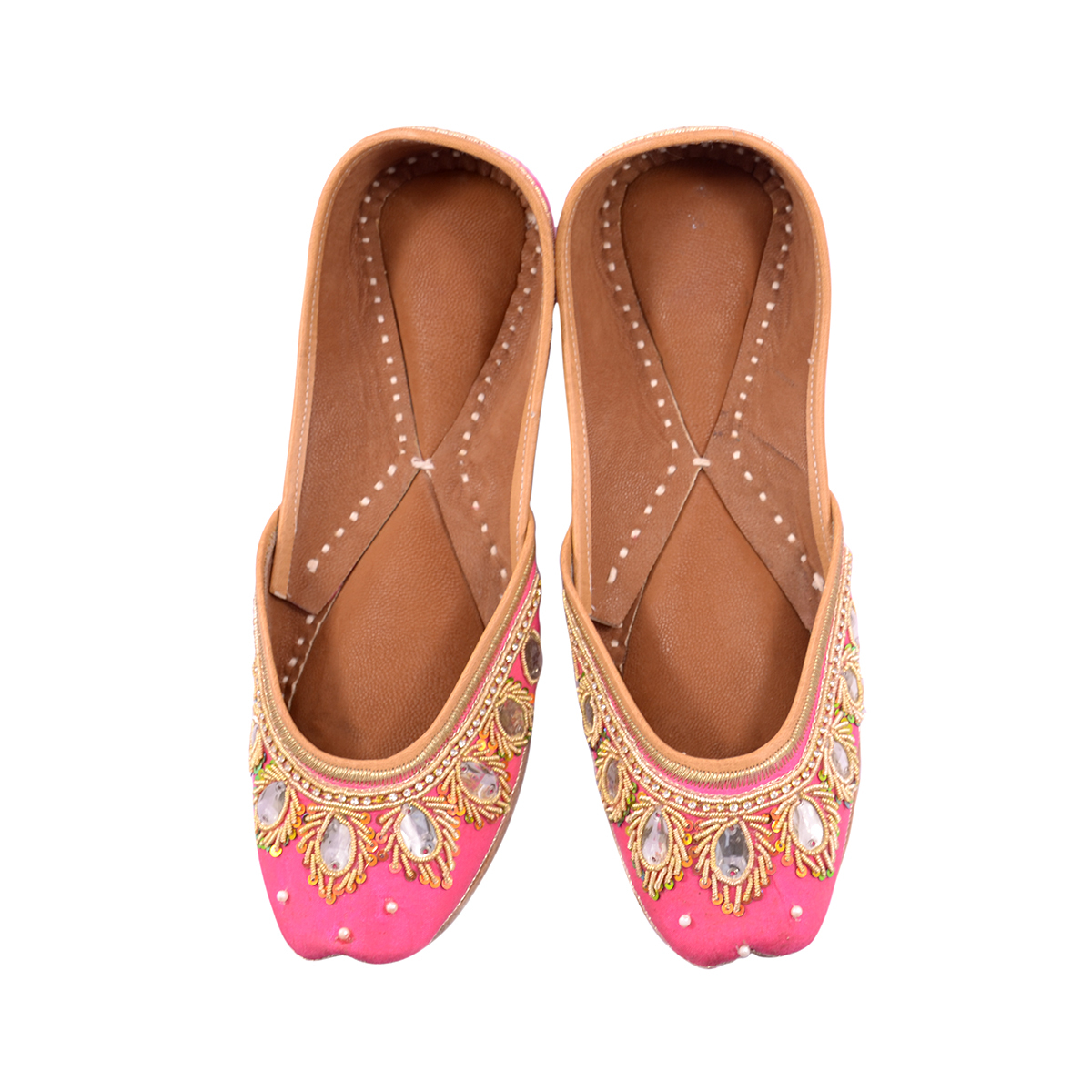 Partywear Peach Color Jutti With Sliver Stone Work For Ladies Heel Size: Flat