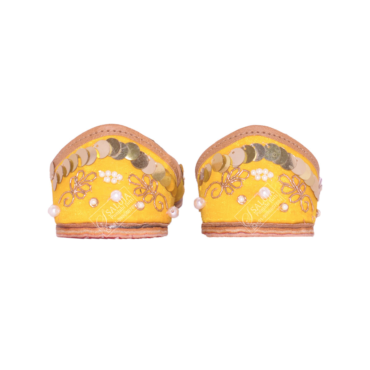 Designer Punjabi Jutti Yellow Color With Sikka Work Heel Size: Flat