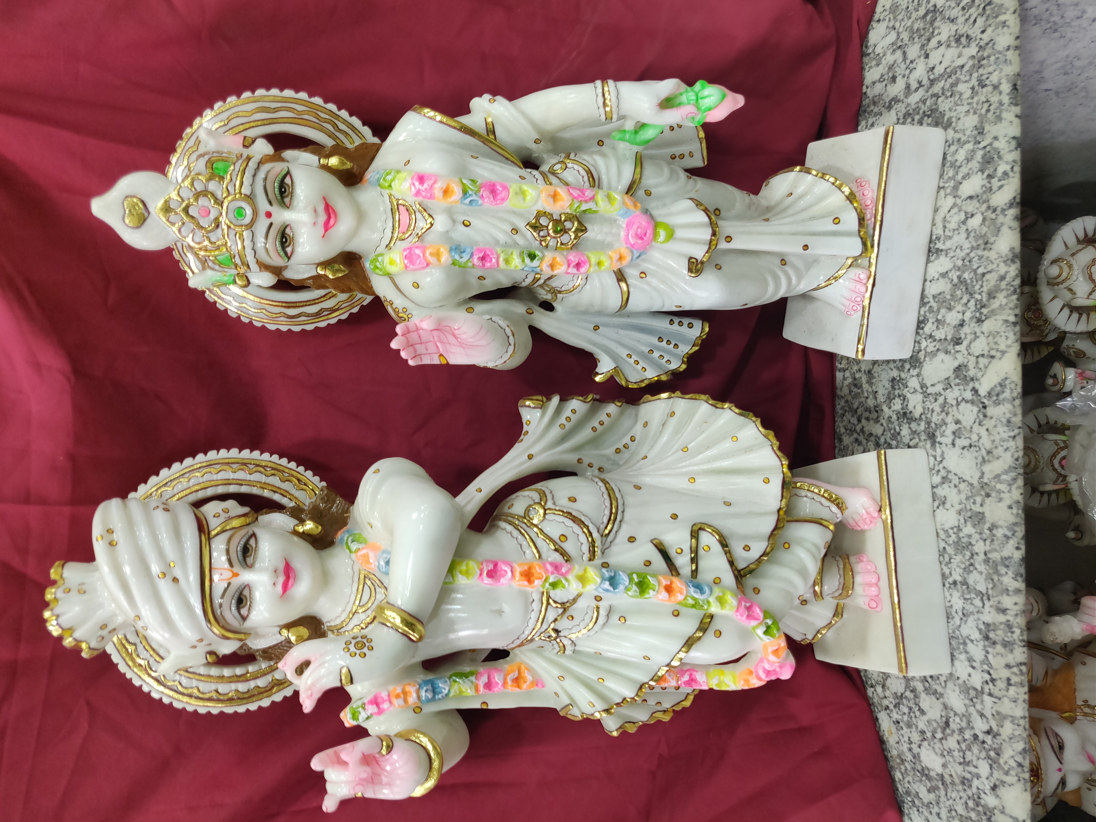 Lord Marble Radha Krishna Statues - Exquisite Handcrafted Marble, 12 Inches Tall, Ornate Detailing