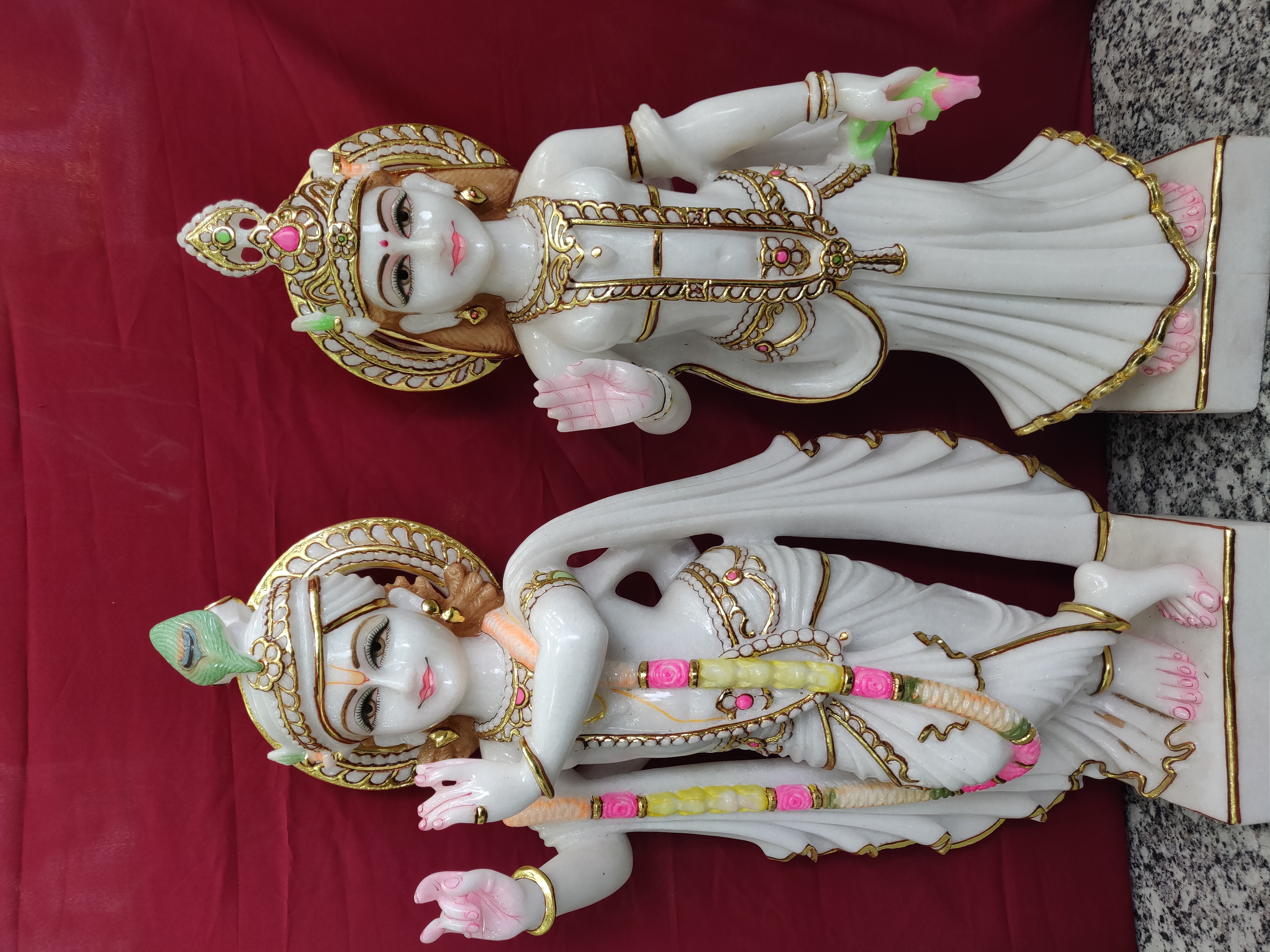 Lord Marble Radha Krishna Statues - Exquisite Handcrafted Marble, 12 Inches Tall, Ornate Detailing