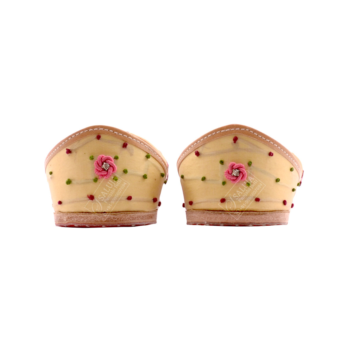Punjabi Jutti Golden Color With Multi Color Handwork Heel Size: Flat