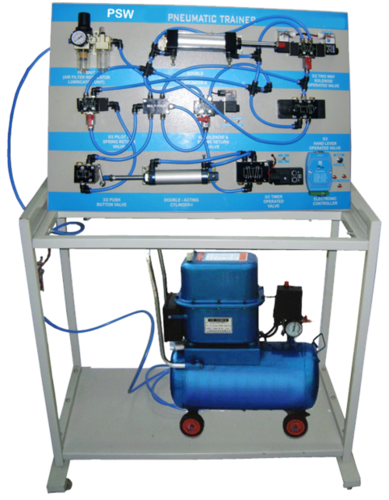 Pneumatic Trainer Kit - Mild Steel, 1100 x 700 mm, Silver & Blue | Educational & Training Purpose, 220-240 Volt, Comprehensive Pneumatic System Setup