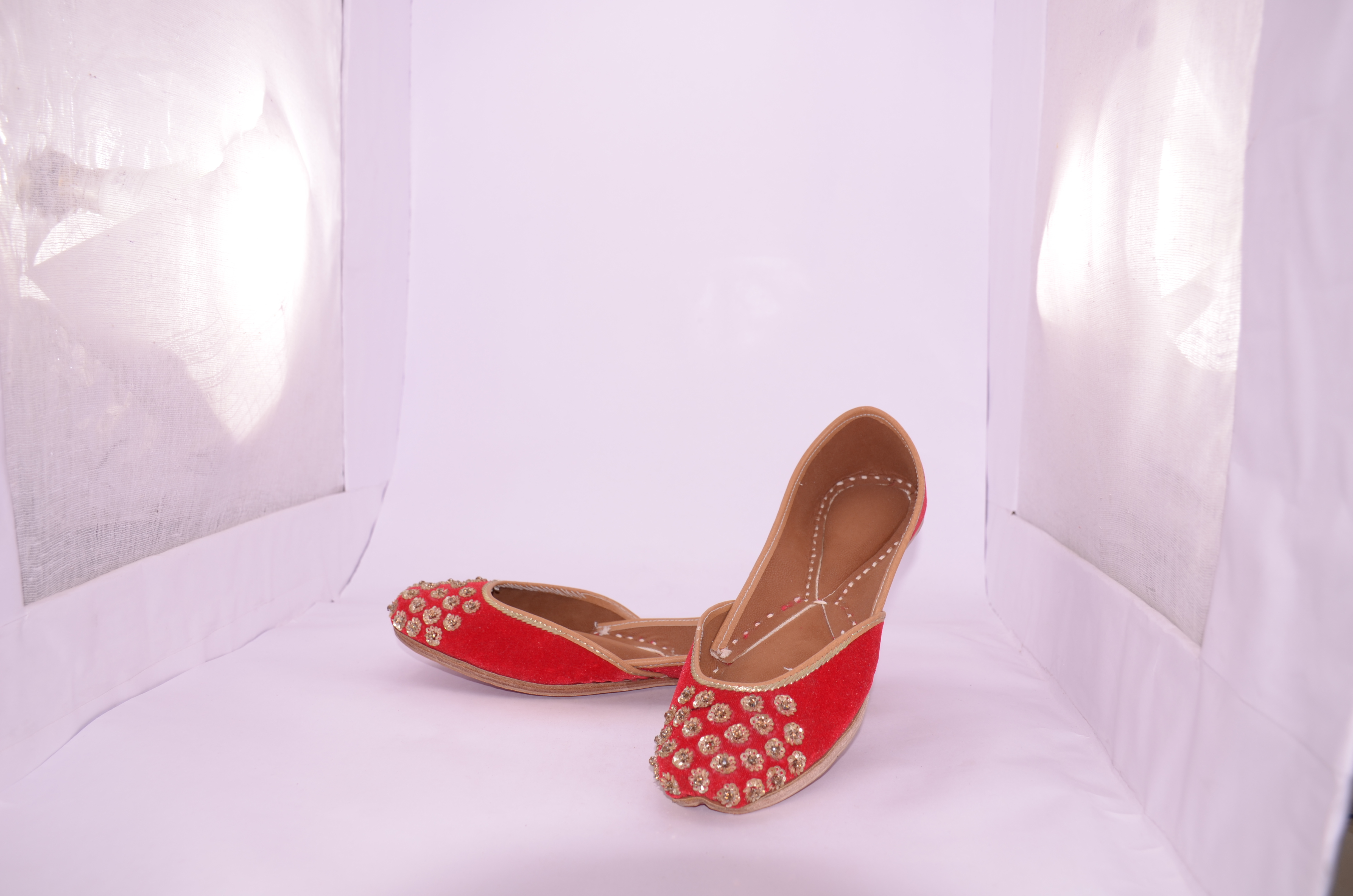 Orange Bridal Punjabi Jutti Red Color With Golden Work Jutti For Ladies