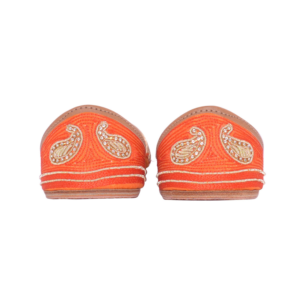 Designer Leather Jutti - Size 36-41, Orange Color With Extra Padding And Elegant Golden Embroidery, Comfortable Flat Sole For All Seasons
