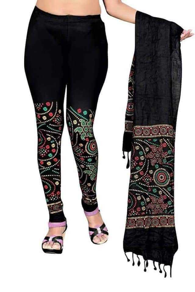 Leggings And Dupatta - Cotton Fabric, Size Xl (28-32) & Xxl (34-38), Length 40 | Casual Dress, Breathable, Washable, Printed Pattern For All Season
