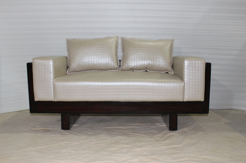 Royal Leather Two Seater Sofa - Solid Wood & Fiberglass, Cream and Brown Leatherette, Handmade Artwork, No Assembly Required, 12 Month Warranty