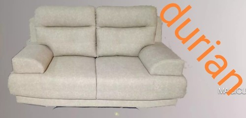 Designer Fabric Two Seater Sofa - Suede & Solid Wood, Off White Color, Handmade Artwork, Durable & Eco-friendly Features, 12 Months Warranty