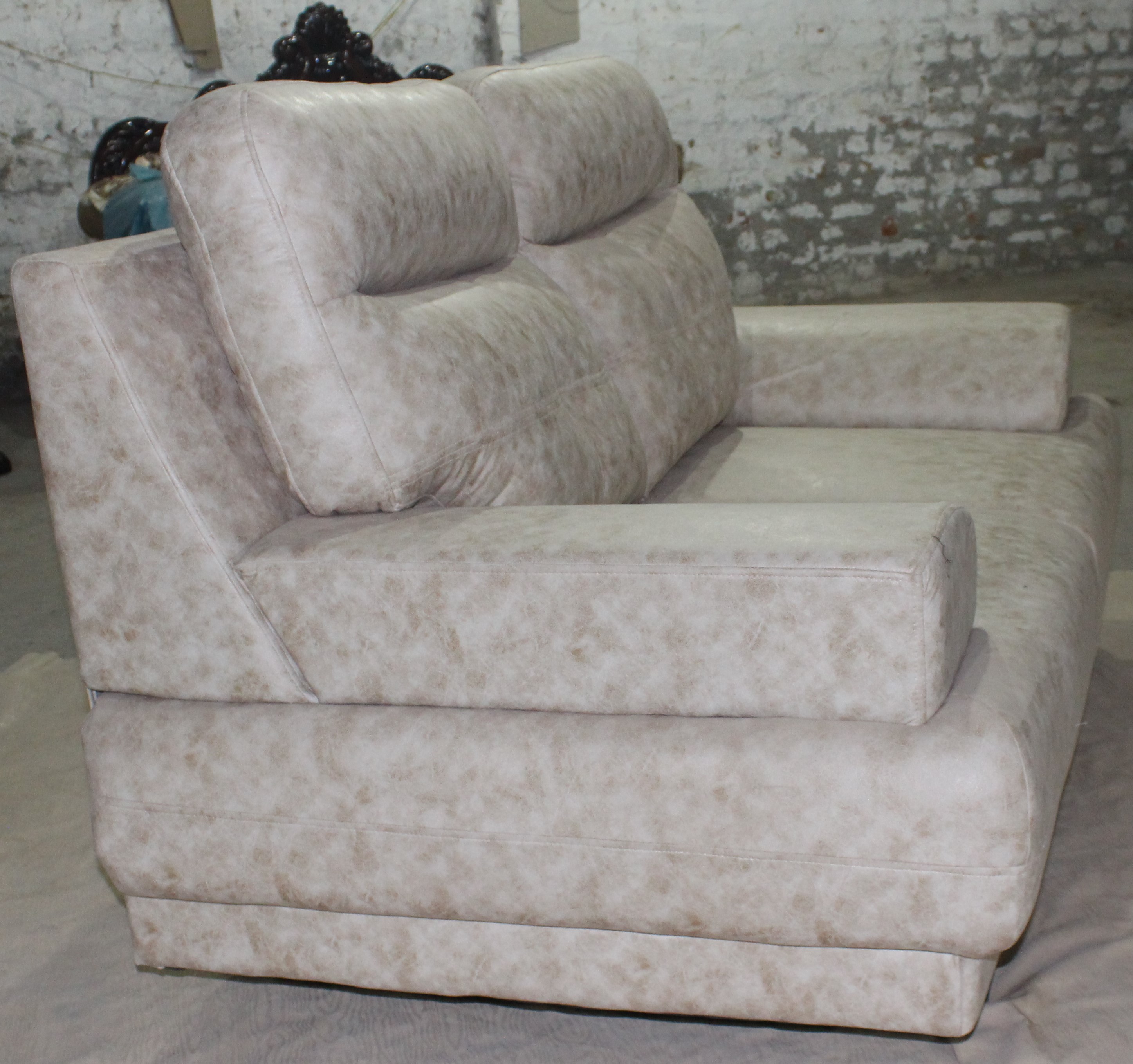 Designer Fabric Two Seater Sofa - Suede & Solid Wood, Off White Color, Handmade Artwork, Durable & Eco-friendly Features, 12 Months Warranty
