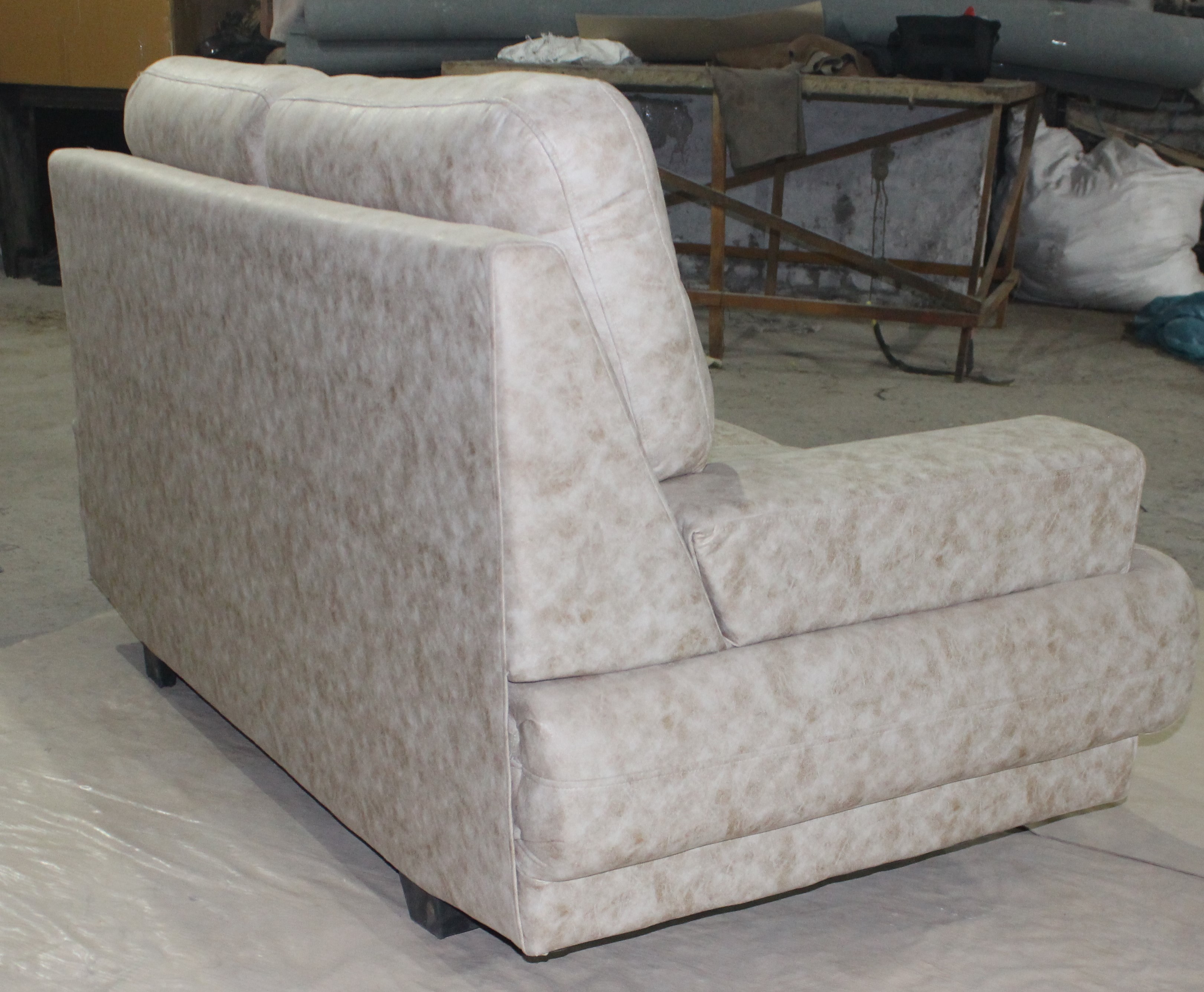 Designer Fabric Two Seater Sofa - Suede & Solid Wood, Off White Color, Handmade Artwork, Durable & Eco-friendly Features, 12 Months Warranty
