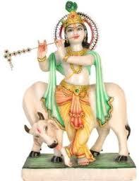 गाय के साथ संगमरमर की कृष्ण मूर्ति
