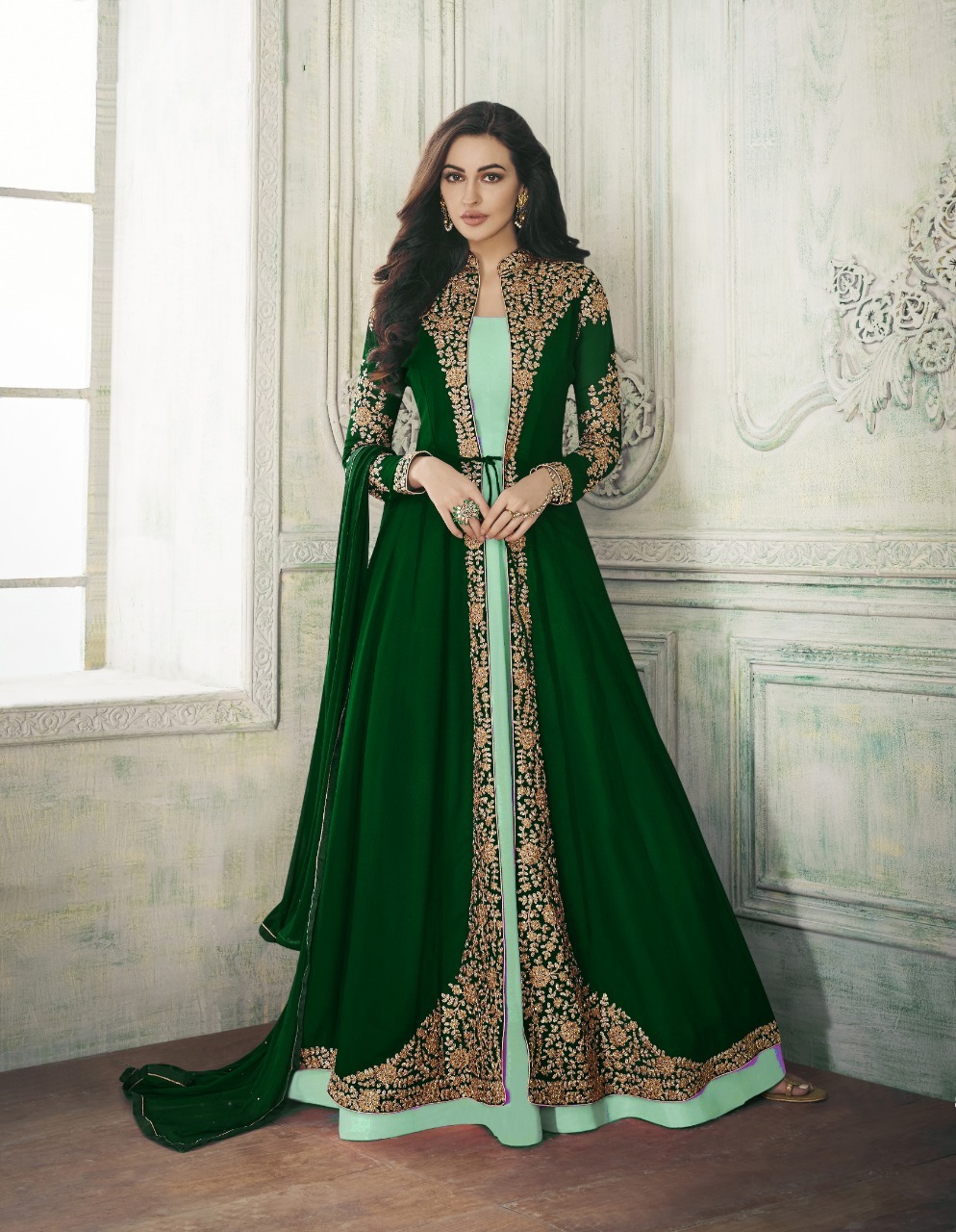 All Designer Anarkali Suit With Embroidered Shrug
