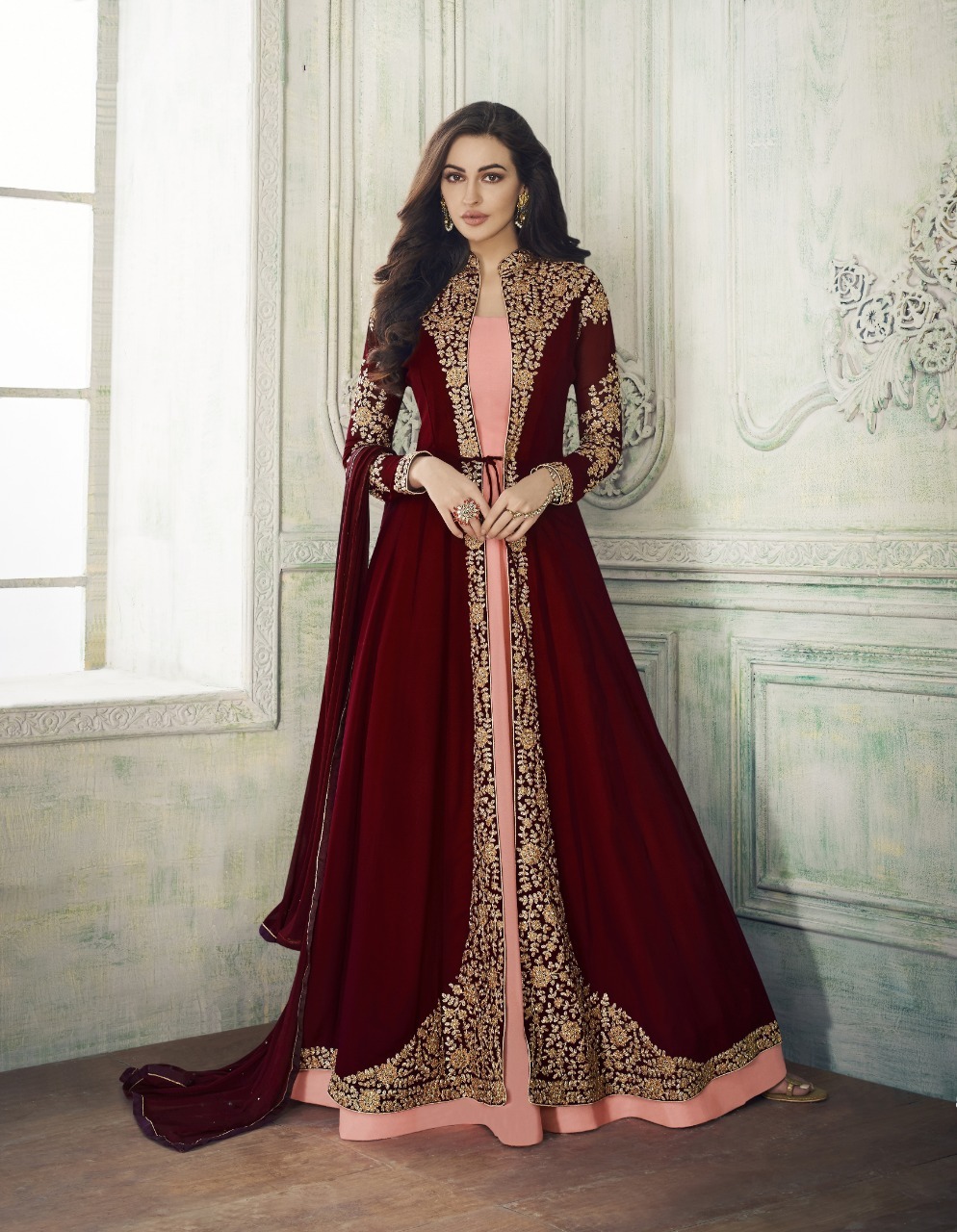 All Designer Anarkali Suit With Embroidered Shrug