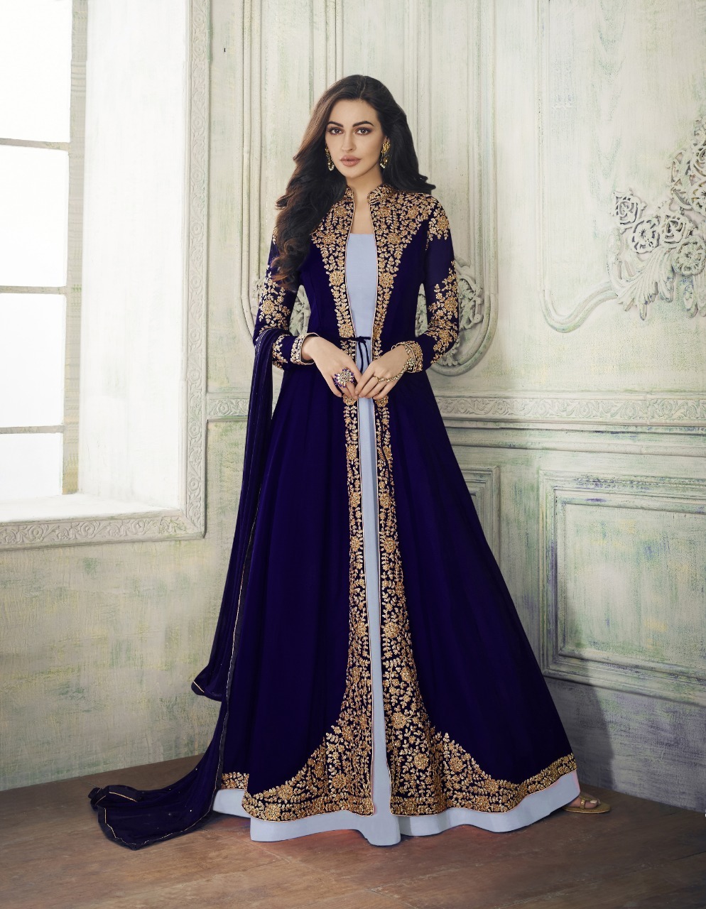 All Designer Anarkali Suit With Embroidered Shrug
