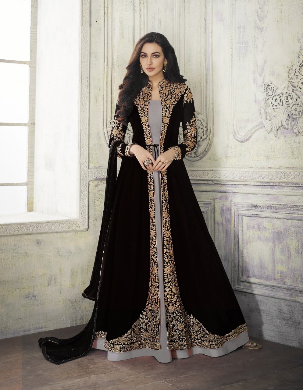 All Designer Anarkali Suit With Embroidered Shrug