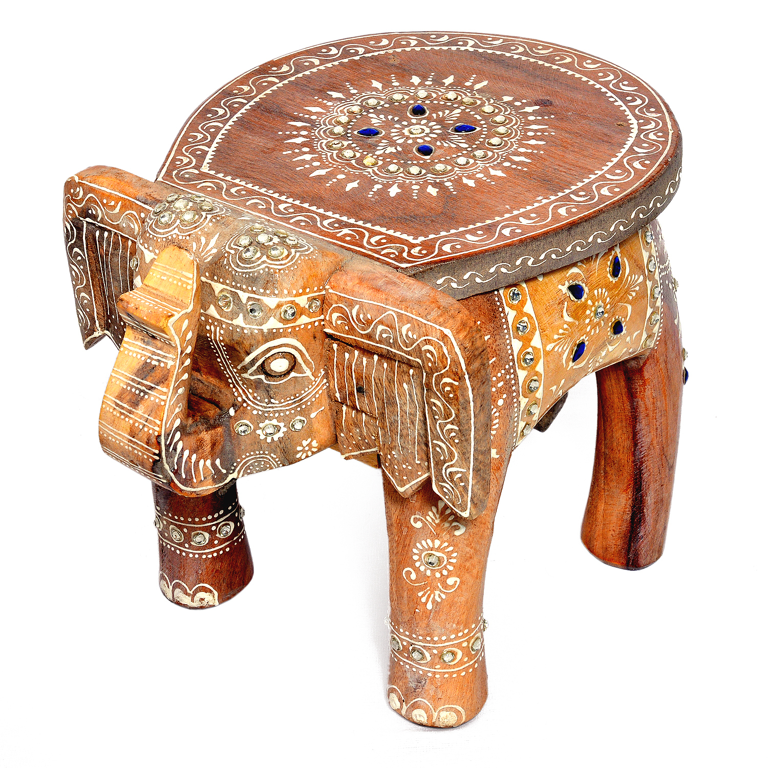 Wood Home Decorative Wooden Elephant Handcrafted White Stool