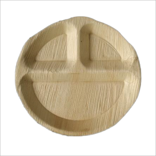 ब्राउन एरेका लीफ प्लेट/गोल/10 इंच/3 कम्पार्टमेंट