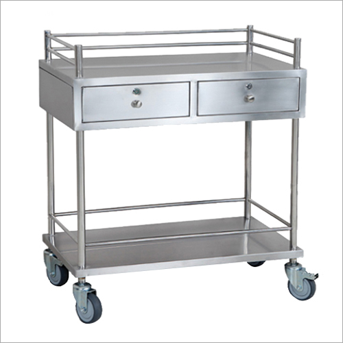 SS Medicine Trolley - Heavy Duty Stainless Steel, Customizable Dimensions, Two Smooth Drawers, Ideal for Hospitals and Clinics